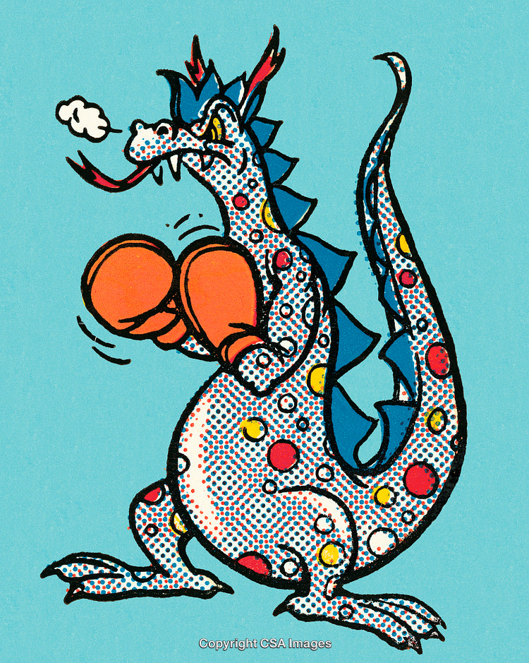 Cartoon Dragon Ready to Box with Bright Colors and Whimsical Expression
