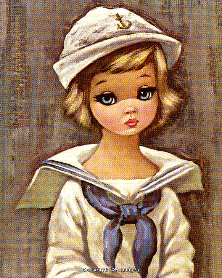 Portrait of a Young Girl in a Sailor Outfit with Retro Style