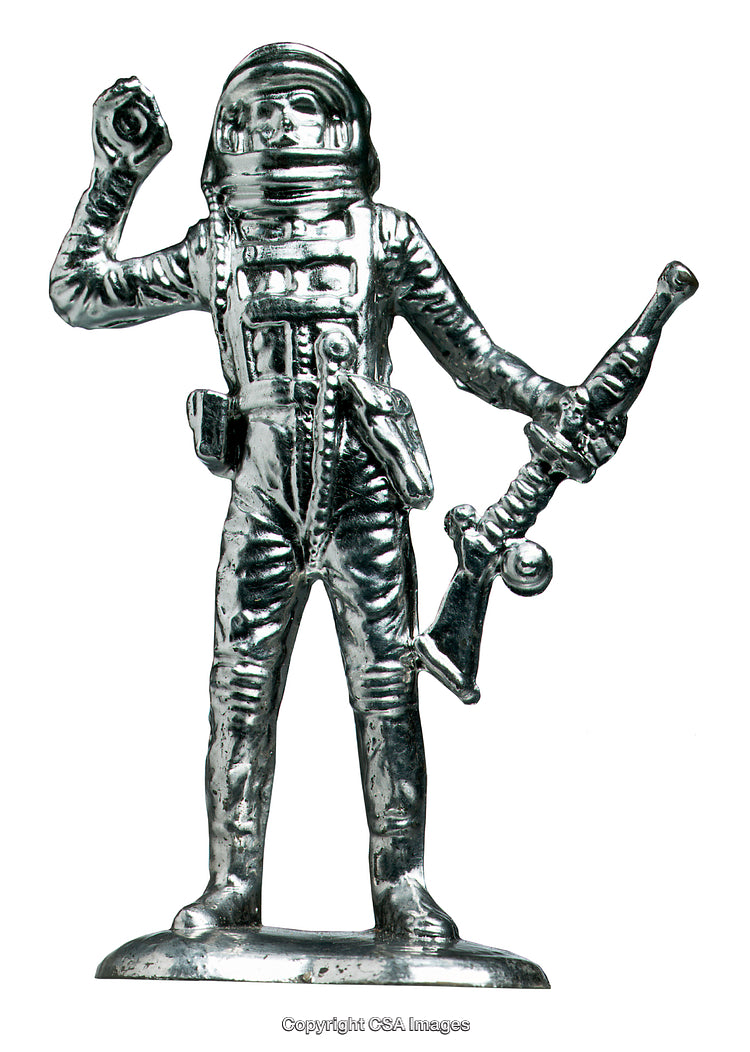 Silver Figurine Featuring an Astronaut Holding a Space Gun
