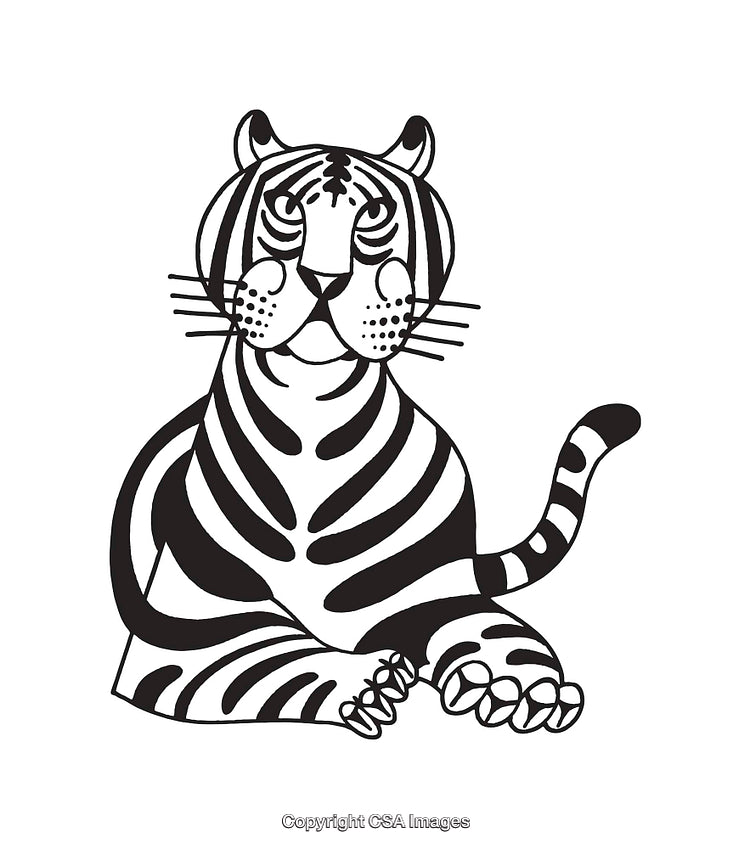 Black and White Line Art Tiger Illustration with Intricate Details