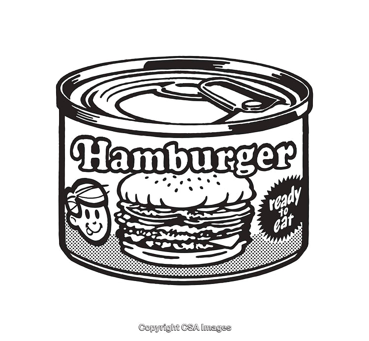Black and White Line Art of a Canned Hamburger Illustration