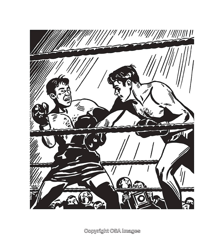 Retro Style Black and White Boxing Match in the Ring Illustration