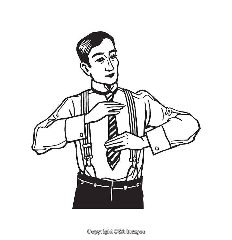 Retro Illustration of a Man Adjusting His Tie Wearing Suspenders