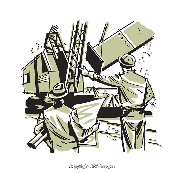 Architects Overseeing Structure Development on Construction Site Illustration