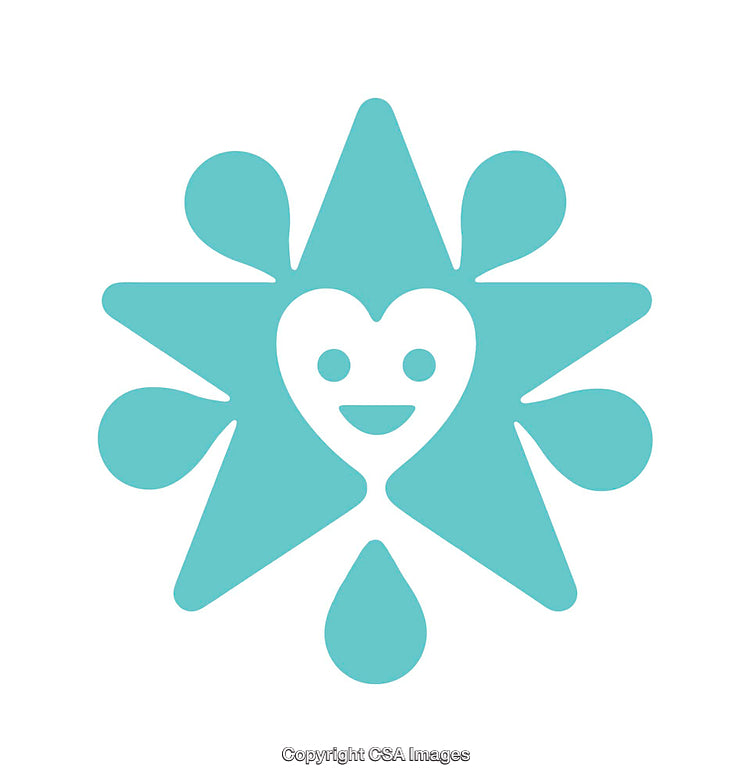 Blue Symmetrical Icon with Heart Shape and Droplet-Inspired Design Elements
