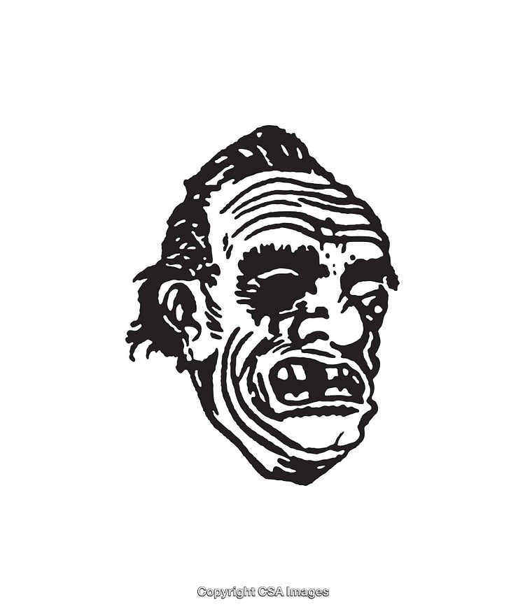 Black and White Line Art Illustration of an Expressive Human Face