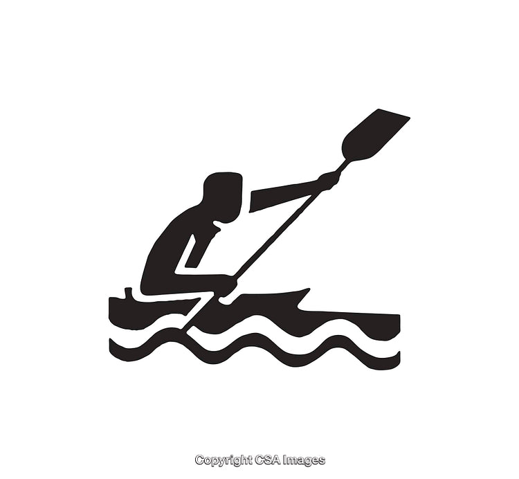 Black And White Icon of Individual Paddling a Canoe on Waves