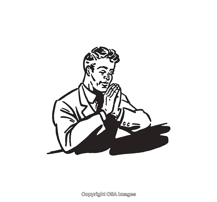 Vintage Illustration of a Man Praying with Hands in Reverence