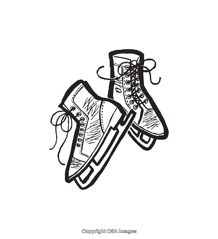 Black and White Line Art Illustration of Ice Skates
