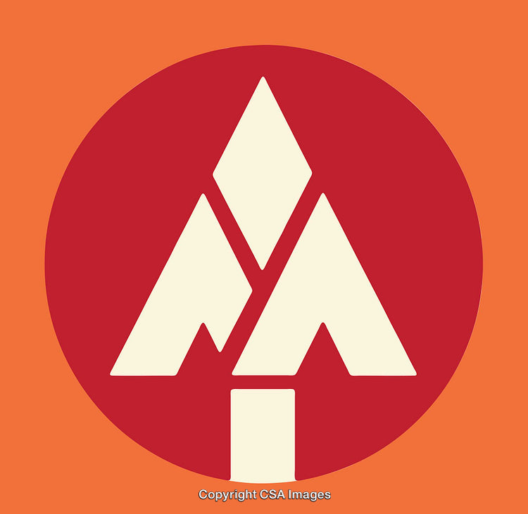 Illustration Featuring a Stylized Tree Design Within a Bold Red Circle