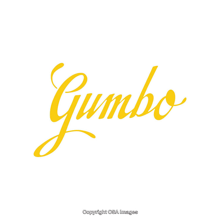 Elegant Calligraphic Yellow Gumbo Text on a White Background