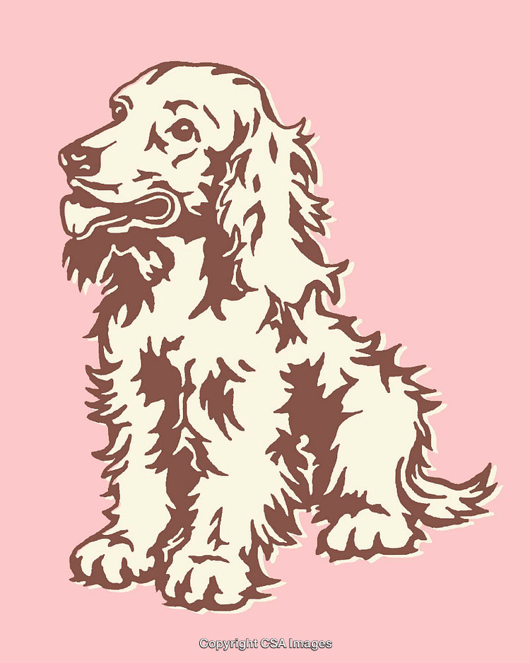 Vintage Style Pink Line Art of a Cute Sitting Dog