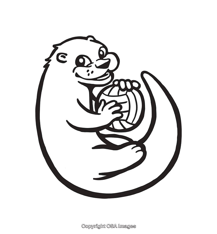 Cheerful Otter Line Art Illustration Holding a Striped Ball