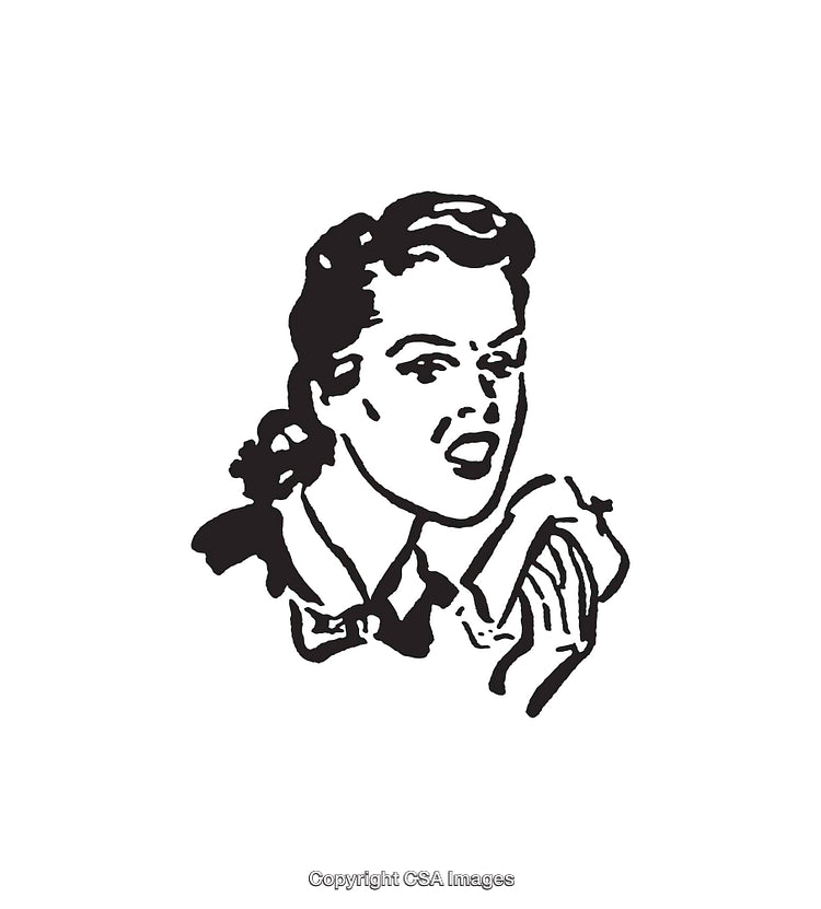 Vintage Black and White Line Art of Woman’s Expressive Face Illustration