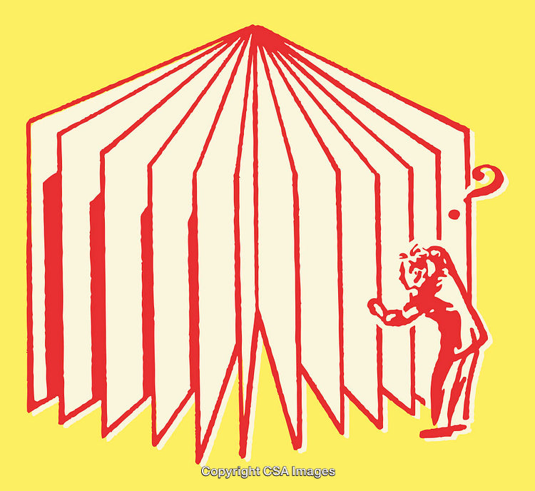Illustration of a Curious Figure with Red Lines on Yellow Background