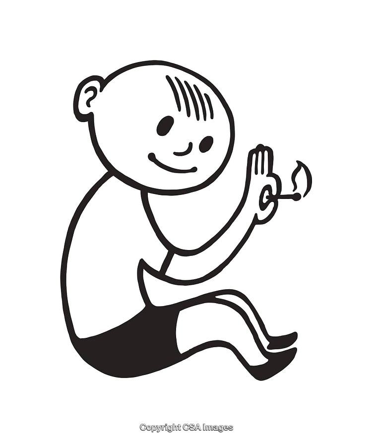 Black and White Illustration of a Child with Simple Line Art Drawing