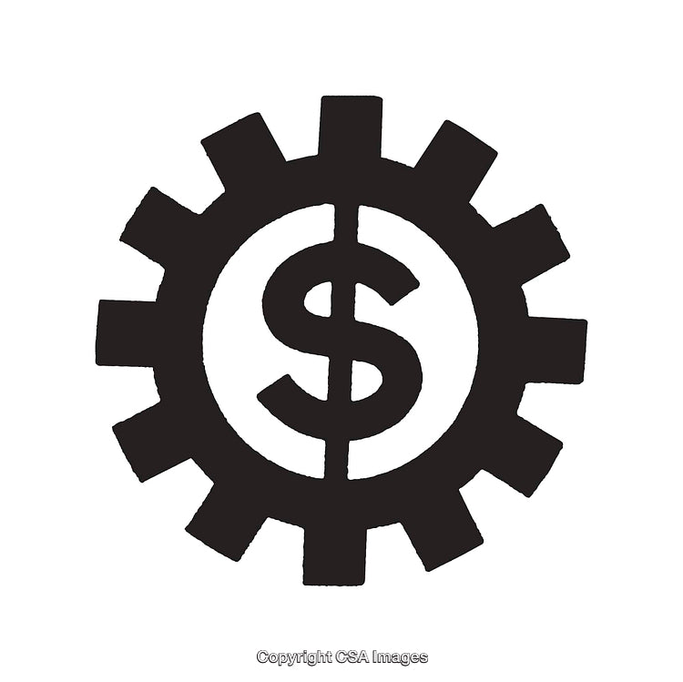 Black and White Icon of Dollar Sign in a Gear