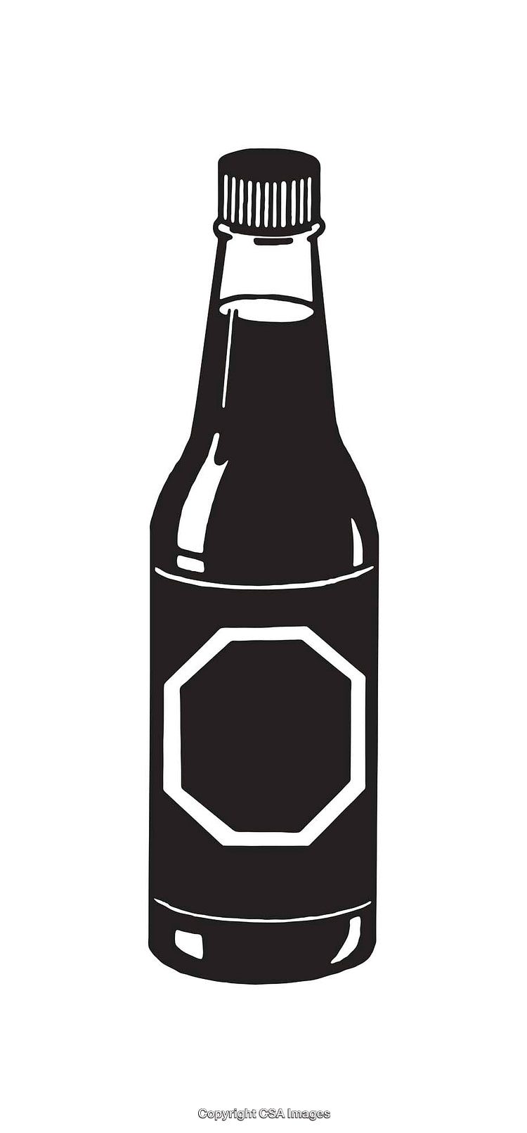 Black and White Illustration of a Glass Sauce Bottle With Label
