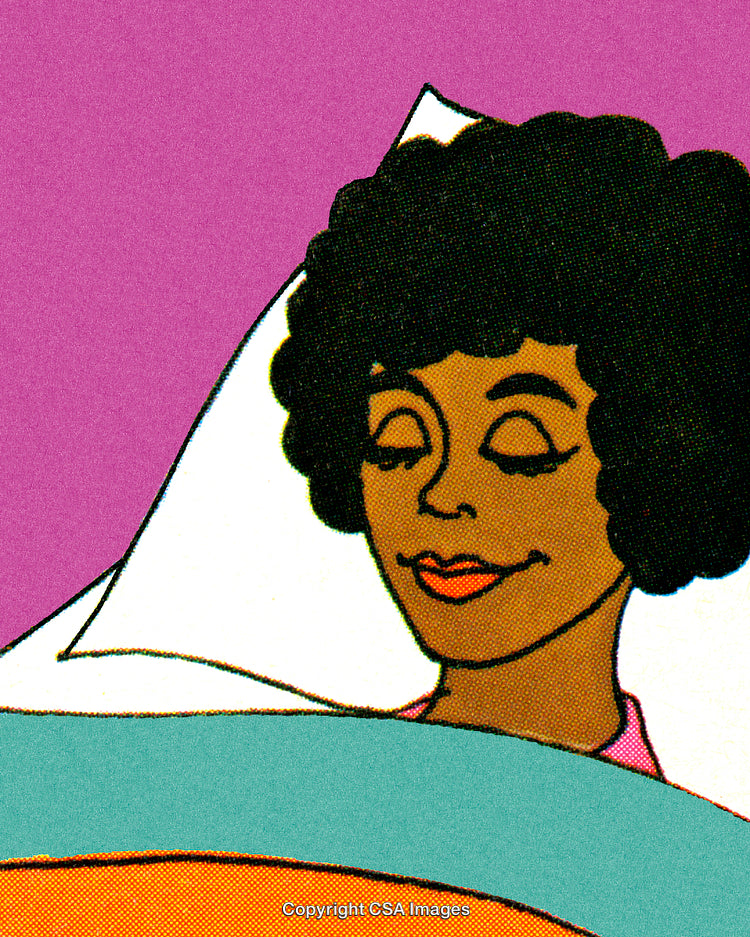Illustration of a Peaceful Woman Resting on Pillow with Soft Colors