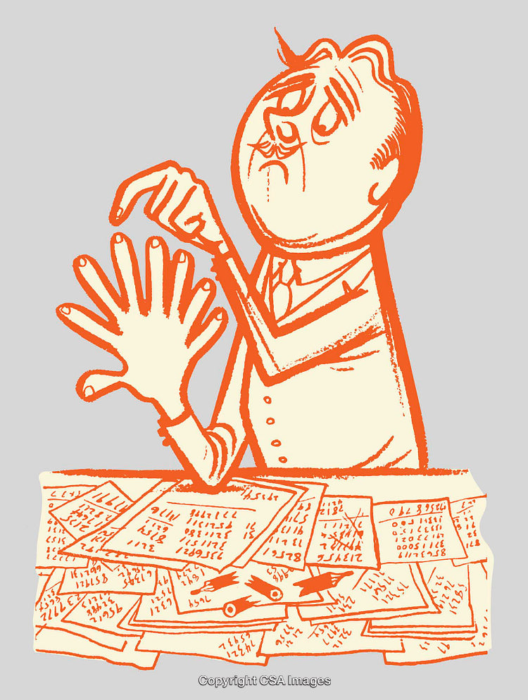 Illustrated Quirky Character Organizing Papers on a Desk