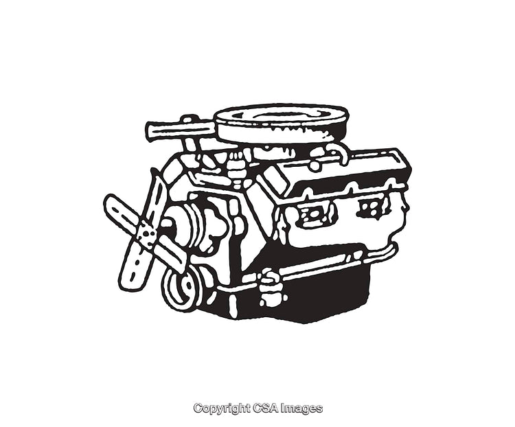 Black And White Line Art of a Mechanical Engine Design