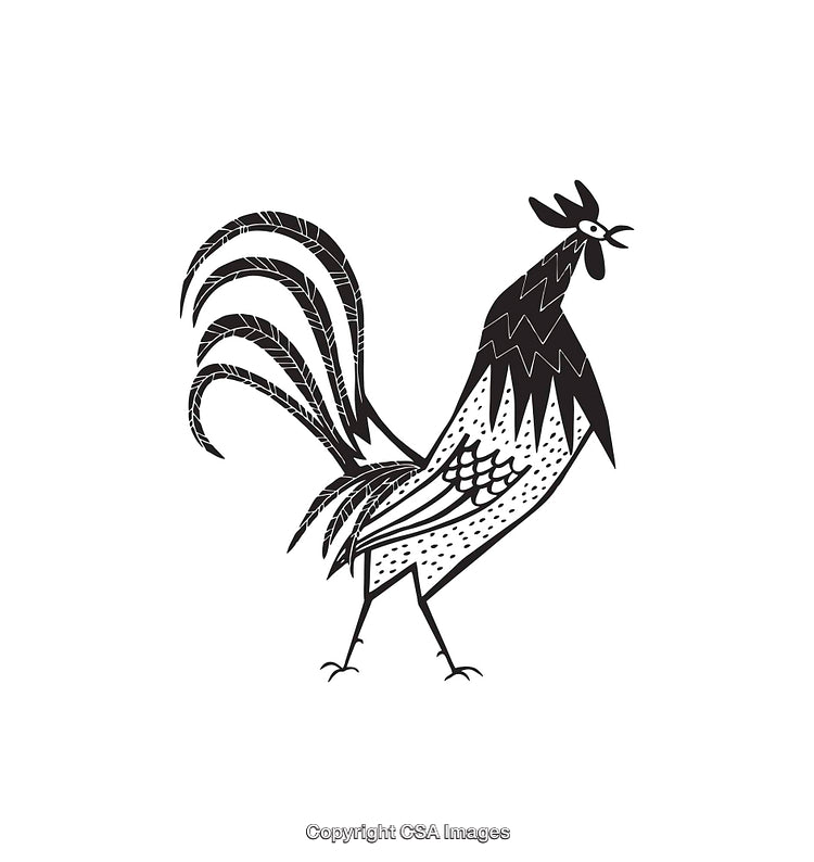 Black And White Artistic Illustration of a Decorative Rooster