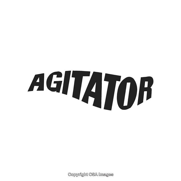 Agitator Typography Design in Bold Black Lettering on a White Background