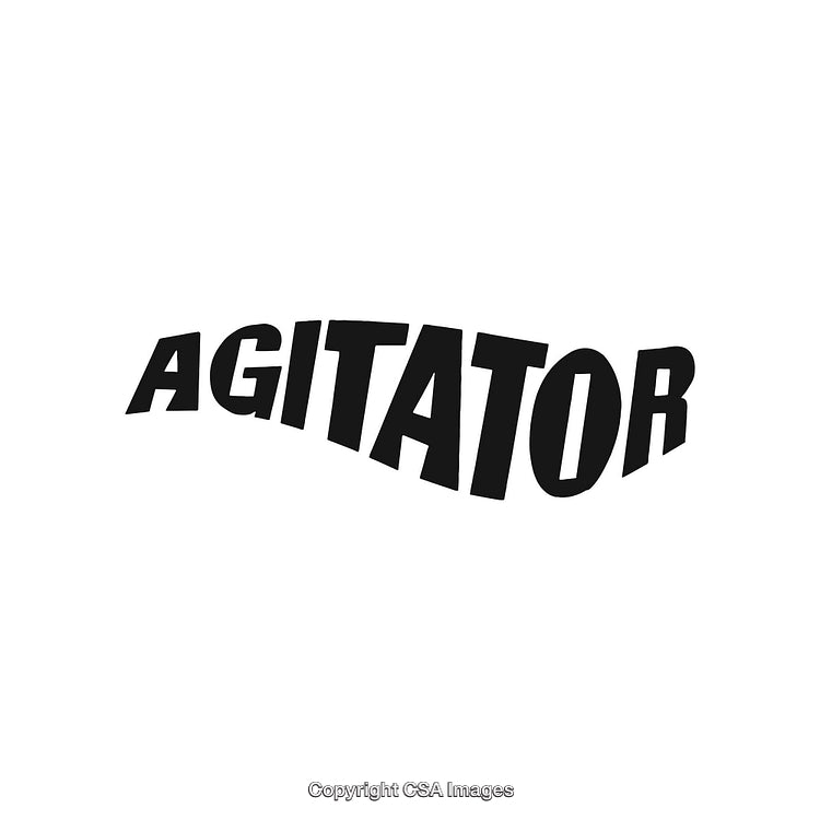 Agitator Typography Design in Bold Black Lettering on a White Background