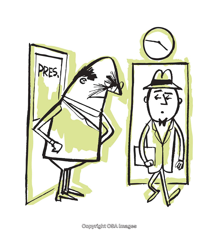 Humorous Business Cartoon Illustration of an Office Scene