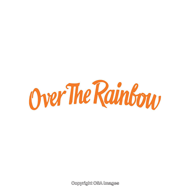 Bold Orange Script 'Over The Rainbow' Text on White Background