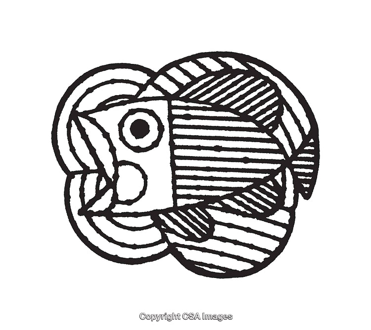 Intricate Black and White Line Art Depiction of a Fish Design