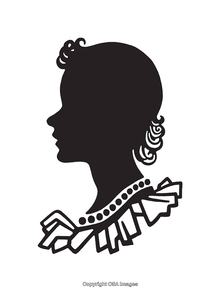 Silhouette of a Woman with Decorative Neckpiece in Black and White