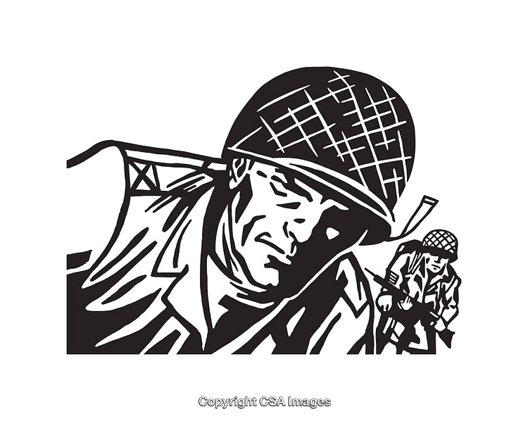 Black and White Line Art Illustration Of Soldiers in Combat