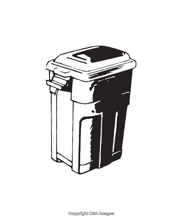 Black and White Line Art Illustrating a Trash Bin or Garbage Can