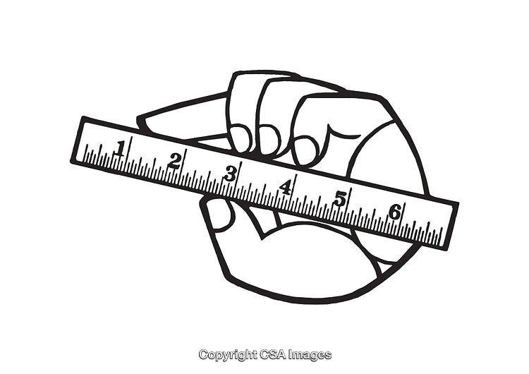 Black and White Illustration of a Hand Holding a Standard Measuring Ruler