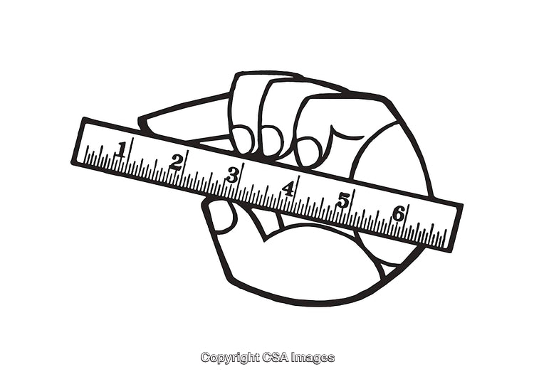 Black and White Illustration of a Hand Holding a Standard Measuring Ruler
