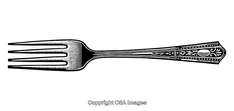 Vintage Black and White Engraving of an Ornate Fork Design