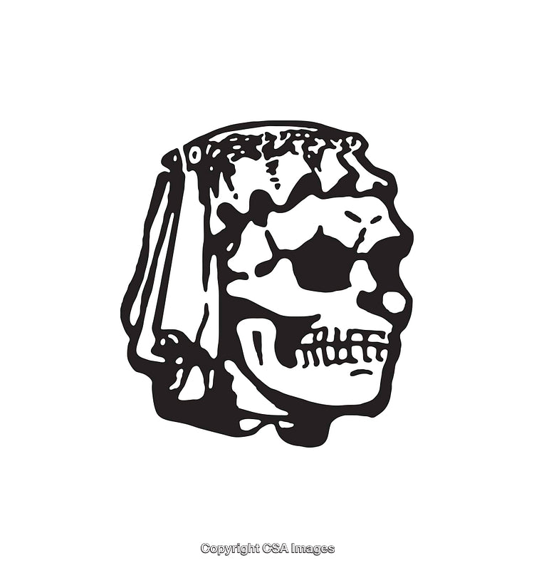 Black and White Line Art Skull Illustration on White Background
