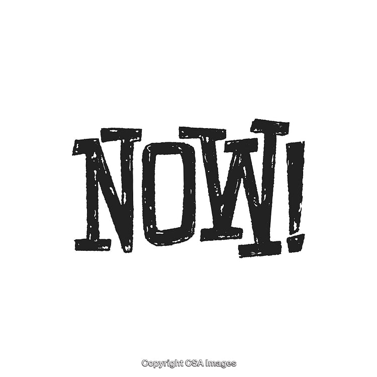 Bold Black Typography Declaring Now with an Exclamation Mark on White
