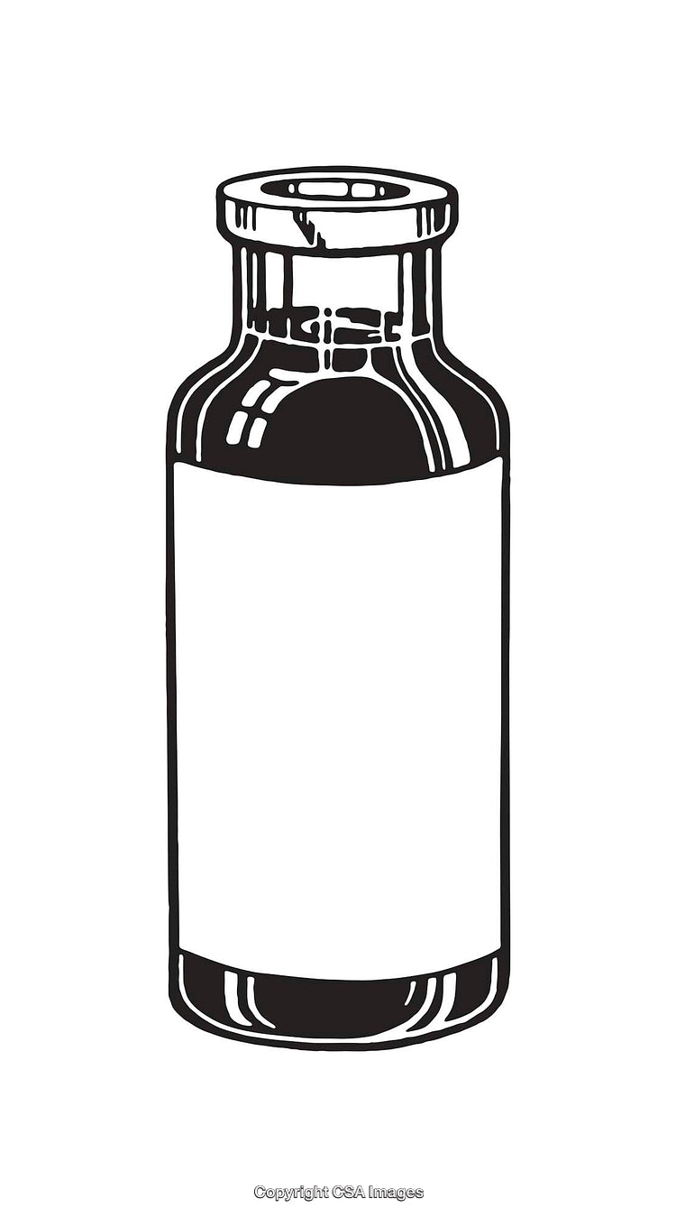 Black and White Line Art Illustration of a Medicine Bottle