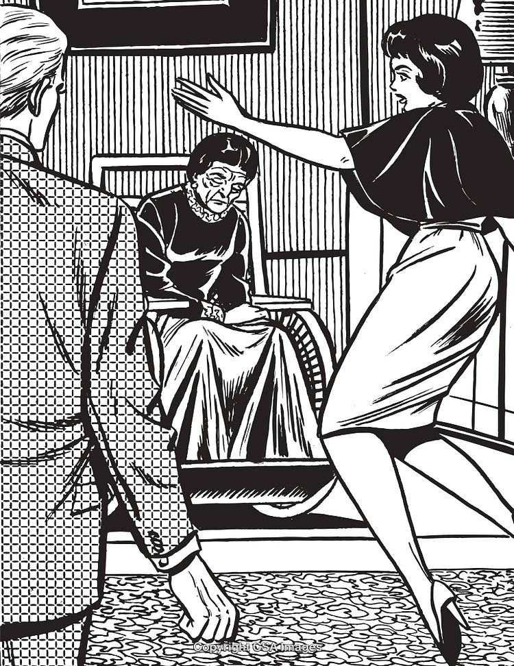 Retro Illustration of Family Members Interacting in a Domestic Environment