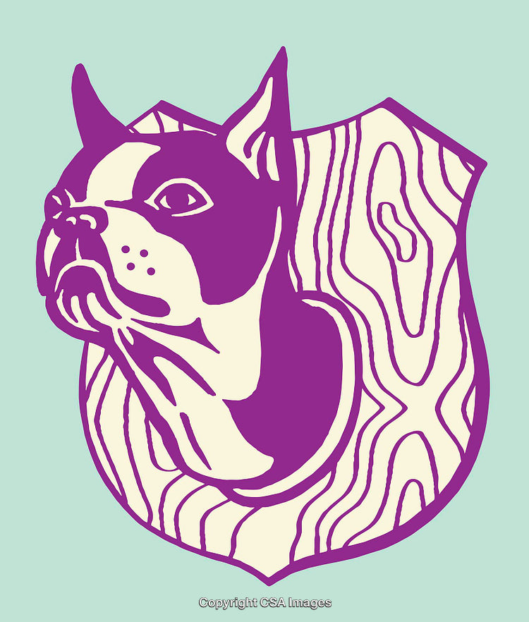 Colorful Line Art of a Dog Emblem on Wooden Shield Design