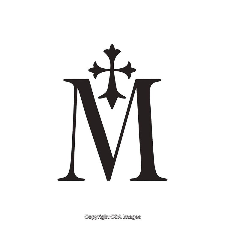 Stylized Letter M with a Decorative Cross Element Design