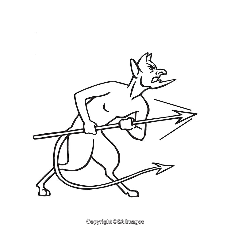 Line Art Illustration of a Devil with a Spear