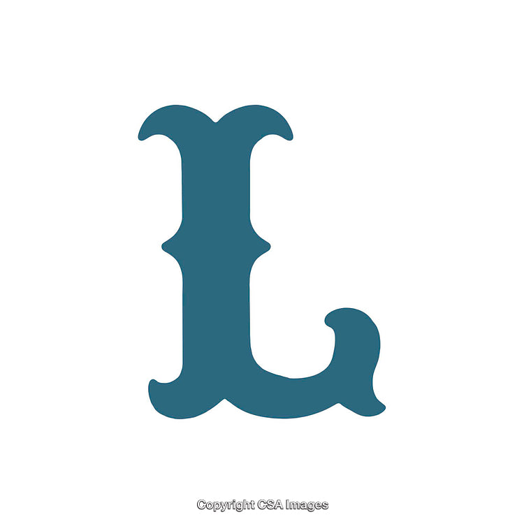 Stylized Teal Serif Letter L Centered on White Background