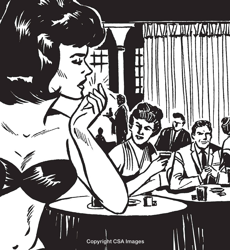 Retro Illustration Depicting a Social Gathering in a Lounge Setting