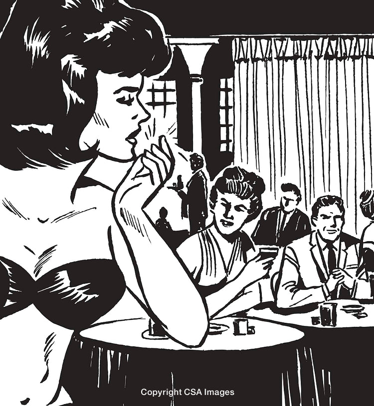 Retro Illustration Depicting a Social Gathering in a Lounge Setting