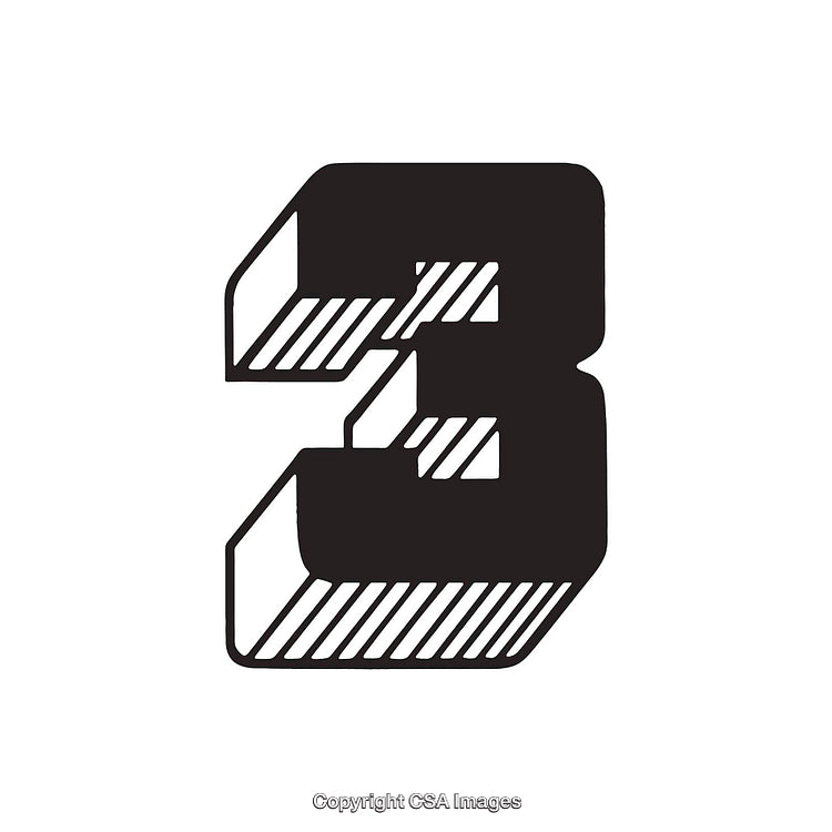Monochrome Graphic Illustration Featuring the Number Three in Bold Design