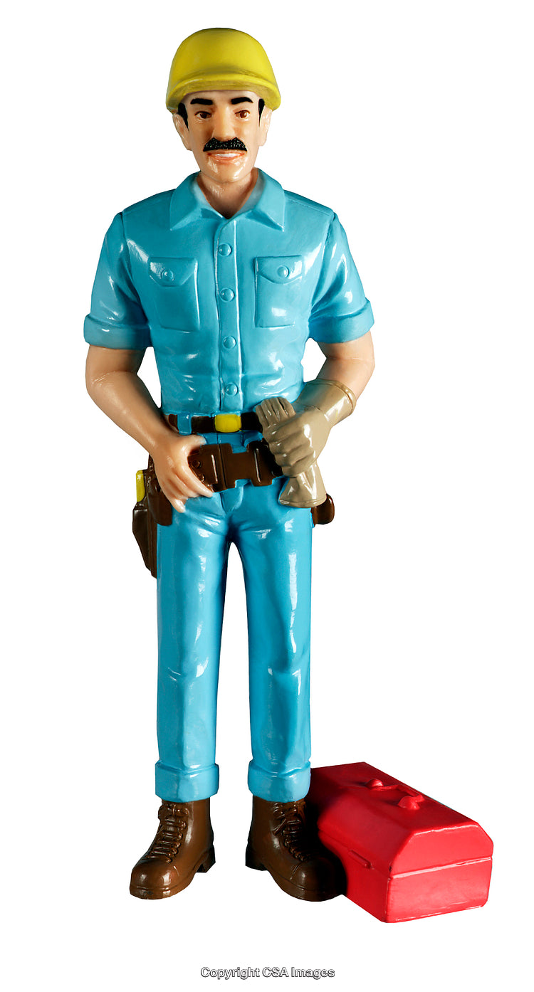 Plastic Toy of a Worker with Tools and Helmet