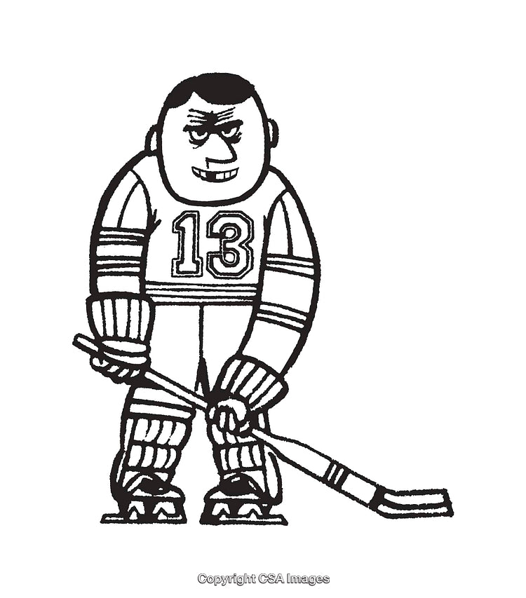 Cartoon Illustration of Hockey Player with Jersey and Stick